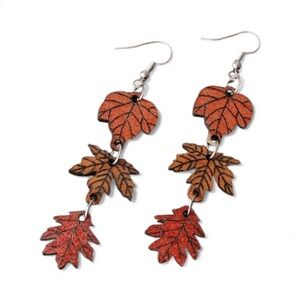 Autumn Leaf Wooden Dangle Earrings